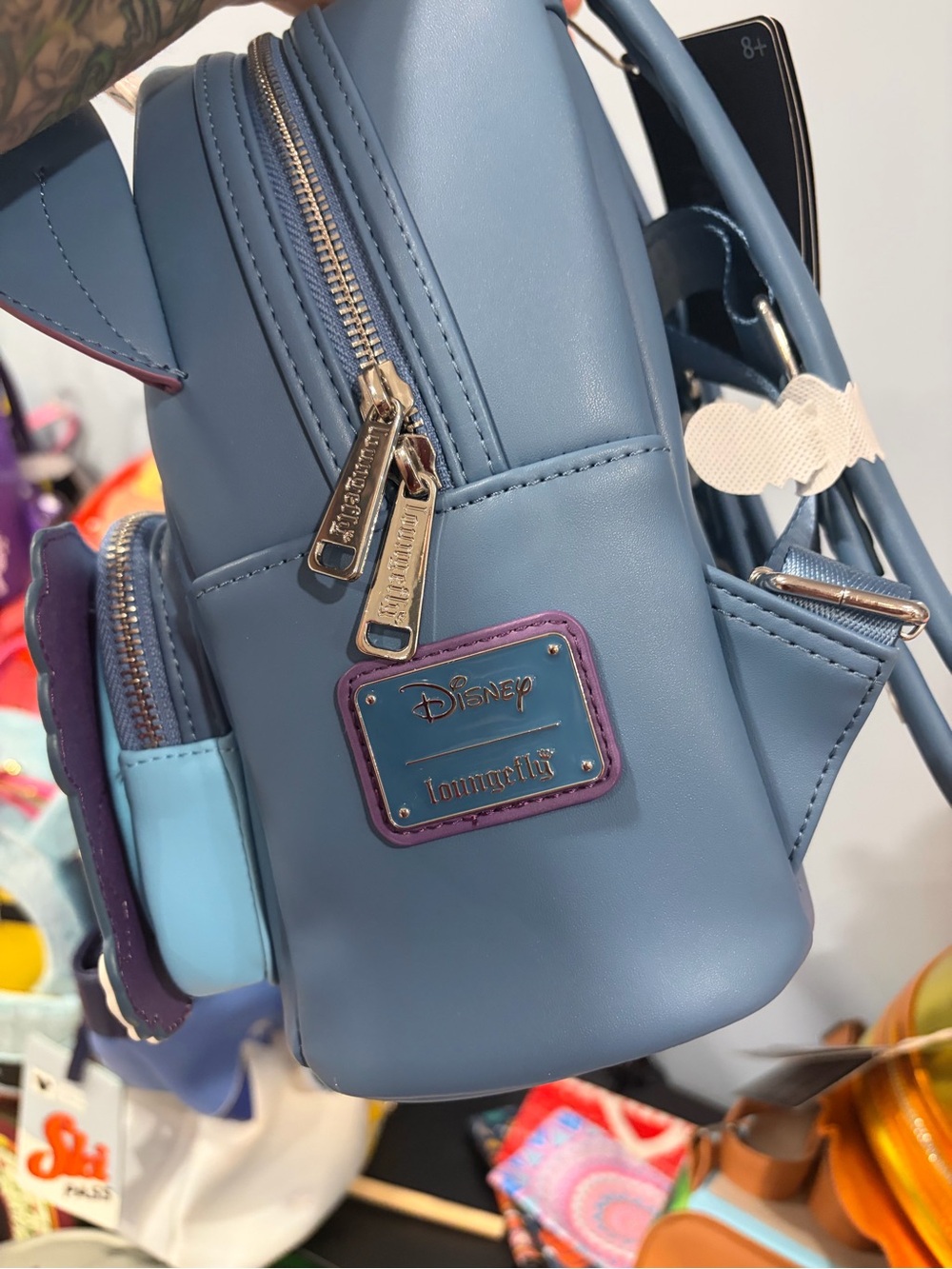 Loungefly Stitch Reading Mini Backpack in Blue with Purple Book and Pink Ears - Picture 4 of 5